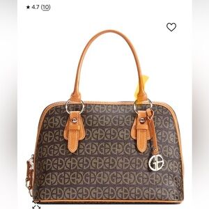 Giani Bernini Brown Logo Satchel Leather Trim Silver Hardware